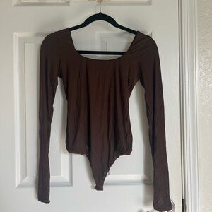 Aerie Brown Fitted Long Sleeve Bodysuit